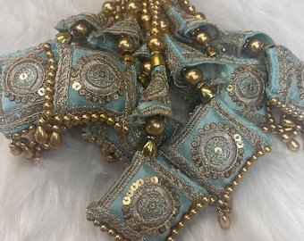 Fashion Handmade Latkan, Stylish Heavy Long for Lehenga, Chunni Border, Hanging Latkan for Lehenga, Pillow Shaped latkan      (sold as pair)
