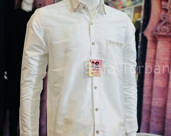 Camisa informal de seda pura lisa (blanca)