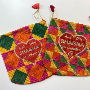 Indian Wedding- Large Size Desi Mithai/ Bhaji/Ladoo Bag- Potli Bag for Return Gifts Wedding II Sweets Bag Gift II Phulkari print potli
