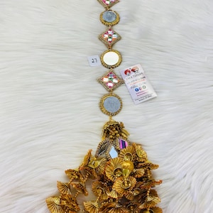 Punjabi Golden and multi Colour Fabric Parandi Tassles Hair Extensions with Beads for Women and Girls (Sold per piece)