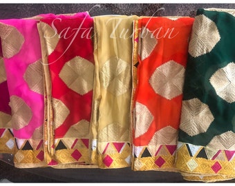 Phulkari Dupatta- Women's Phulkari Dupatta, Scarf, Multicolour Phulkari Chunni, Dupatta