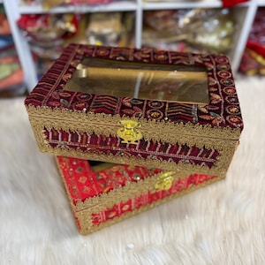 Churra Box- Velvet Embroided handcrafted Box- Trousseau Box- Churra bangle Box- Bridal Chura- Bridal Bangles- Bangle Storage Box