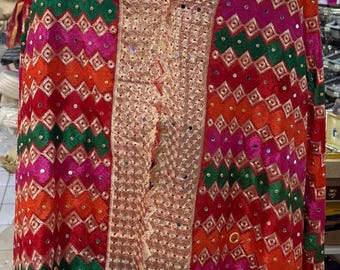 Phulkari Dupatta- Women's Beautiful Phulkari Dupatta, Scarf,Multicoloured Phulkari Chunni, Dupatta