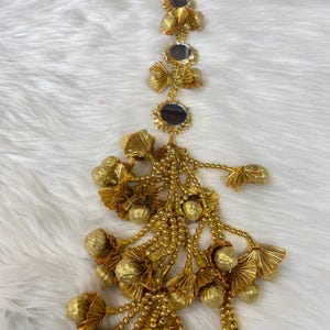 Punjabi Golden Colour Fabric Parandi Tassles Hair Extensions with Beads for Women and Girls (Sold per piece)