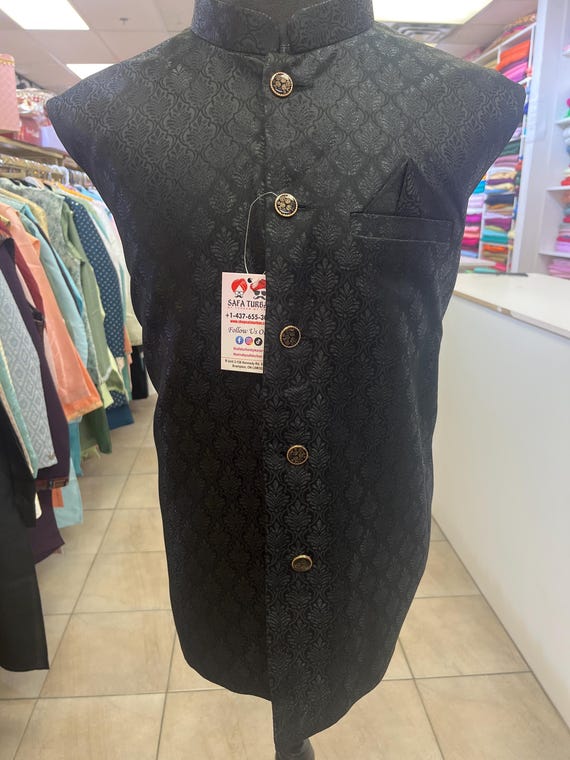 Designer Black Men Vests- Men Vests- Wedding Vest, Kurta Pajama Vest, Prom  Party Dress, Casual Wear (size Available 38,40,42,44,46)