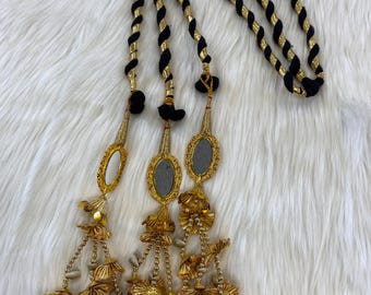 Extensiones de cabello con borlas Parandi de tela dorada y multicolor punjabi con cuentas para mujeres y niñas (se venden por unidad)