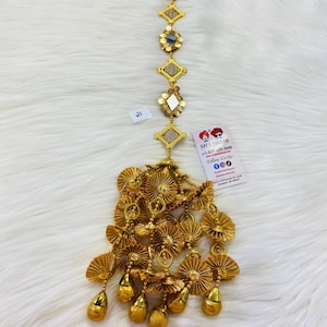 Punjabi Golden Colour Fabric Parandi Tassles Hair Extensions with Beads for Women and Girls (Sold per piece)