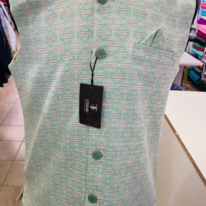 Designer Sea Green Men Vests- Men Vests- Wedding Vest, Kurta Pajama Vest, Prom Party Dress, Casual Wear (Size available 38,40,42,44,46)