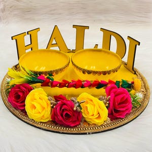 Wedding Accessories- Bride/Groom Mayian/ Haldi/ Maiyan/ Vatna Ceremony-Decorative  Wooden board and  2Bowls
