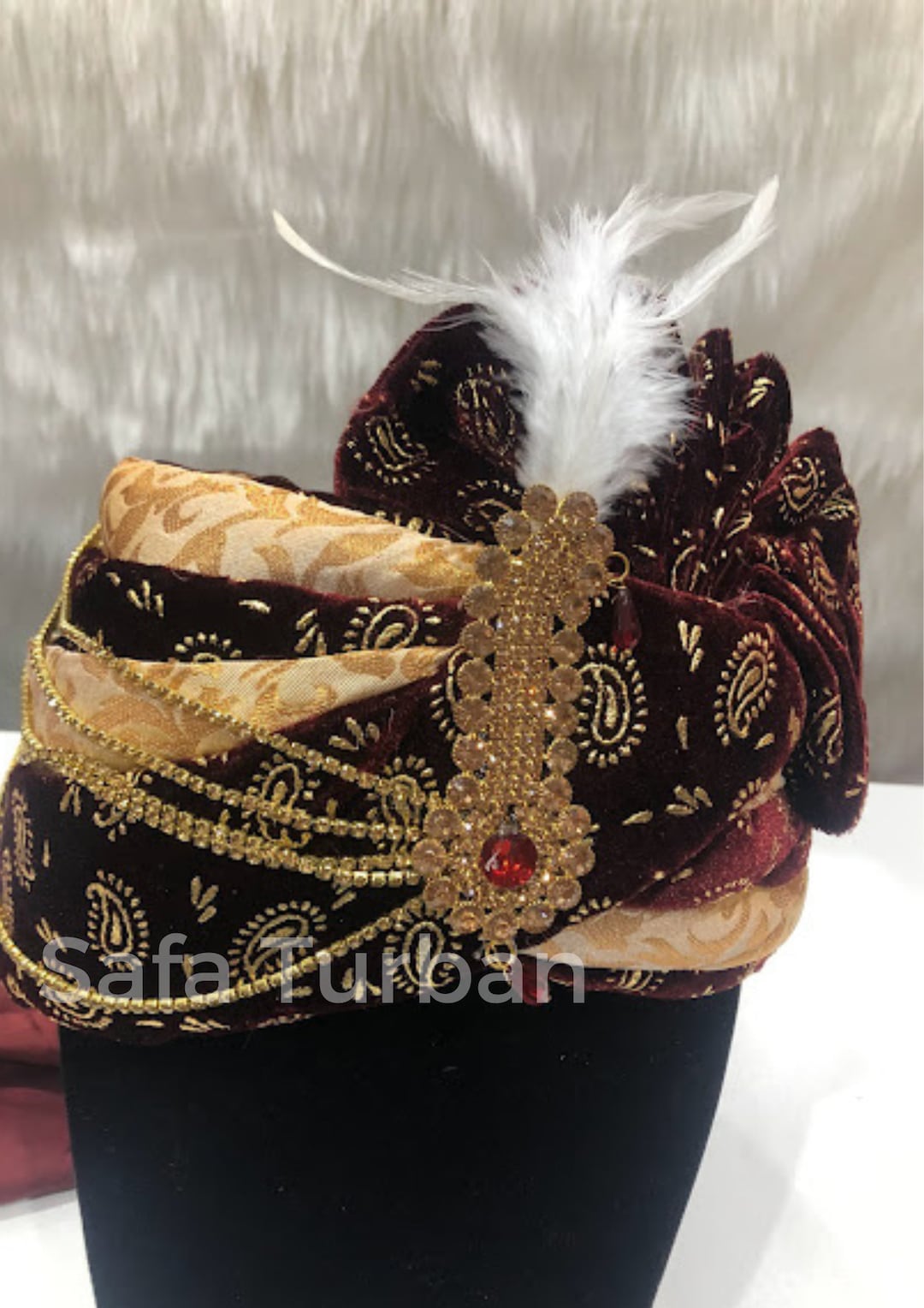 Buy Groom Wedding Turban- Dark Maroon/vine Velvet Turban- Safa  Turban/pagdi/premade Turban/ Wedding Safa/turban/pagdi for Men (groom)/  Thalapa Online