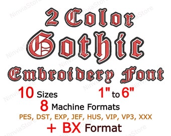 2 kleuren oud Engels borduurlettertype, alfabet PES lettertype voor borduurmachine Monogram BX lettertype, gotisch borduurwerk lettertype pe, Old England lettertype
