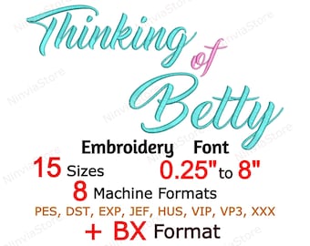Thinking of Betty Script Embroidery Font, PES Monogram Font, pe Font, BX Font for Embroidery, Small Font, Alphabet Machine Embroidery Design