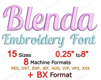Fuente de bordado Blenda, fuente de script, fuente de monograma PES, fuente BX para bordado, diseño de bordado de máquina alfabética, fuente de bordado pequeña
