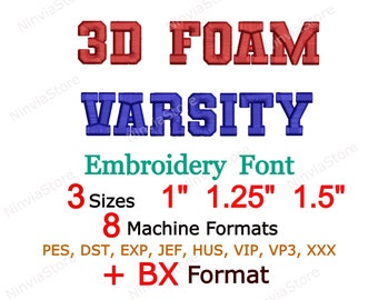 3DフォームVarsity刺繍フォント - Puffy College BX PES + 7つのフォーマット - アスレチックモノグラムアルファベット機械刺繍デザイン