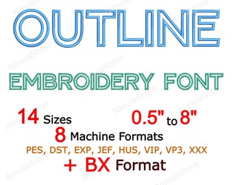 Outline Embroidery Font, Monogram Alphabet Machine Embroidery Design, Block BX Font, pe Font for Embroidery, Small Embroidery font PES DST