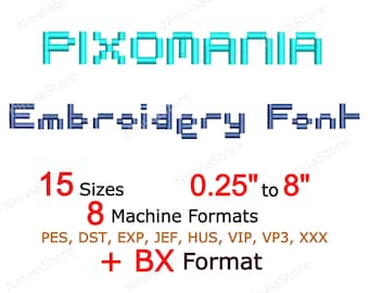 Pixomania Stickschrift, Alphabet Maschinenstickerei, Monogramm ONE, PES Schrift zum Sticken, Schrift für Stickerei, kleine Schrift