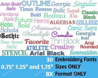 0.75&quot; 1.25&quot; and 1.75&quot; BX Embroidery Font Bundle, Machine Embroidery Font BX, Alphabet Embroidery Design, BX font for Embroidery, Small Font