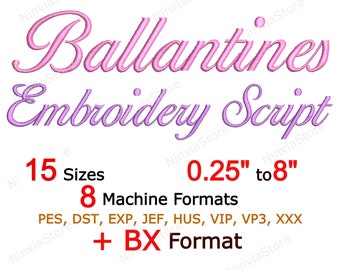 Ballantines Script Stickerei Schrift, PES Monogramm Schrift, Schrift pe, ONE Schrift für die Stickerei, kleine Schrift pe, Alphabet Maschinenstickerei