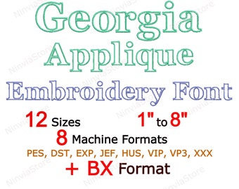 Georgia Applikation Stickerei Schrift, Maschinenstickerei Design, Monogramm BX Schrift, Alphabet PES Schrift für Stickerei, Georgia Embroidery Schrift, BX