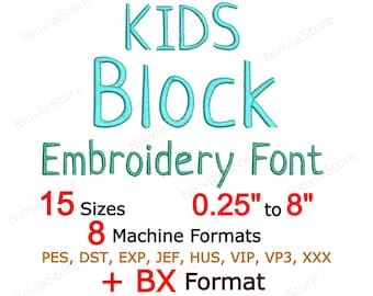 Kids Block Embroidery Font, Block BX Font, Monogram Alphabet Machine Embroidery Design, Block pe Font for Embroidery, Small font bx  PES jef