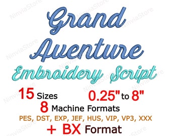 Aventure Embroidery Font, Script Font, BX Font for Embroidery, PES Monogram Font, Alphabet Machine Embroidery Design, Small Embroidery Font