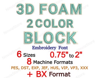 3D Foam 2 Color Block Embroidery Font, 3D Puff Foam Block BX Font, Block pe Font for Embroidery, Monogram Alphabet Machine Embroidery Design
