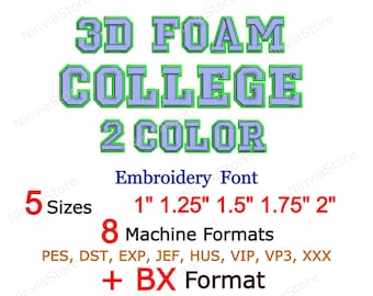3D Foam 2 Color College Embroidery Font, 3D Puff Foam Varsity BX Font, Athletic Alphabet Machine Embroidery Design, pe Font for Embroidery