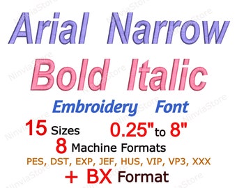 Arial Narrow Bold Italic Embroidery Font, Arial BX Font, pe Font for Embroidery, Bold PES Embroidery font Alphabet Machine Embroidery Design
