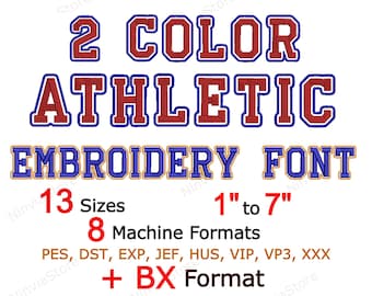 2 Color Athletic Embroidery Font, BX Font, Alphabet Machine Embroidery Design, pe Font for Embroidery, Outline Border College Varsity font