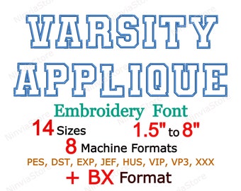 Varsity Applique Embroidery Font, Machine Embroidery Design, Monogram BX Font, Alphabet PES Font for Embroidery, Varsity Embroidery font, BX