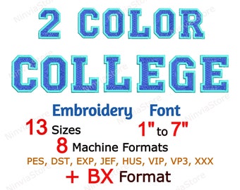 2 Color College Embroidery Font, BX Font, pe Font for Embroidery, Alphabet Machine Embroidery Design Outline Border Varsity font PES DST jef