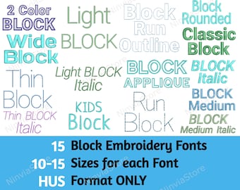 15 HUS Block Embroidery Fonts Bundle, Block fonts for Embroidery, Alphabet Embroidery Design, Machine Embroidery Font HUS, Small Block Fonts