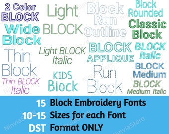 15 DST Block Embroidery Fonts Bundle, Block fonts for Embroidery, Machine Embroidery Font DST, Alphabet Embroidery Design, Small Block Fonts