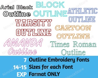 7 EXP Outline Embroidery Fonts Bundle, Machine Embroidery Font EXP, Alphabet Embroidery Design EXP font for Embroidery Outline Monogram Font