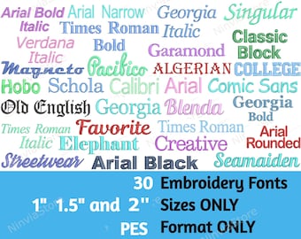 1" 1,5" and 2" PES Embroidery Font Bundle, Machine Embroidery Font pe, Alphabet Embroidery Design, pe font for Embroidery, Small Sizes Fonts