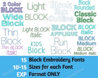 15 EXP Block Embroidery Fonts Bundle, Block fonts for Embroidery, Machine Embroidery Font EXP, Alphabet Embroidery Design, Small Block Fonts