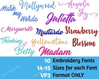 VP3 Script Embroidery Fonts Bundle, Handwritten Monogram Font, Alphabet Machine Embroidery Design, Calligraphy Cursive Lettering