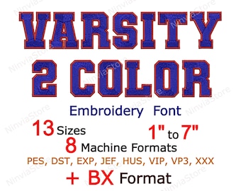 2 Color Varsity Embroidery Font, BX Font, Alphabet Machine Embroidery Design, pe Font for Embroidery, Outline Border College font PES DST