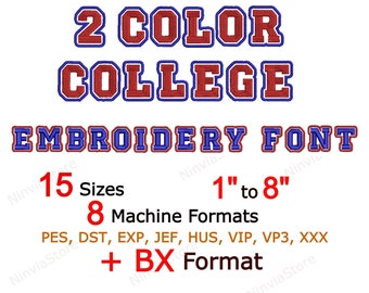 2 Color College Embroidery Font, BX Font, Alphabet Machine Embroidery Design, pe Font for Embroidery, Outline Border Varsity font PES DST
