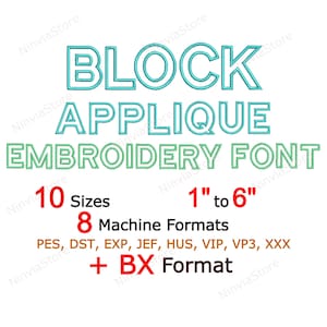 Block Applique Embroidery Font, Machine Embroidery Design, Monogram BX Font, Alphabet PES Font for Embroidery, pe Embroidery font BX dst jef