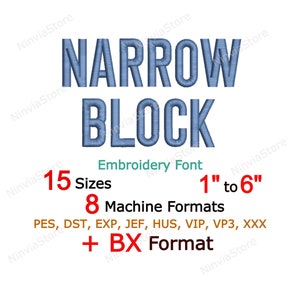 Narrow Block Embroidery Font, Alphabet Machine Embroidery Design, Monogram BX Font,  Block Embroidery font BX, PES Font for Embroidery