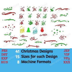 41 Weihnachten Stickmuster, Weihnachten Maschinenstickerei, Weihnachten Stickmuster, 15 Größen, 8 Formate PES DST JEF exp hus