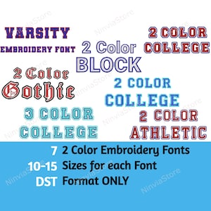 7 DST Two-Color Embroidery Fonts Bundle, DST font for Embroidery, 2 Color Machine Embroidery Font DST, Monogram Alphabet Embroidery Design