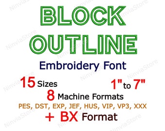 Classic Block Outline Embroidery Font, Alphabet Machine Embroidery Design, Block BX Font, pe Font for Embroidery, Block Embroidery font PES
