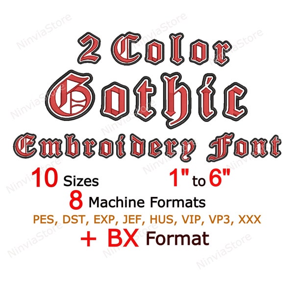 2 Color Old English Embroidery Font, Alphabet PES Font for Embroidery Machine Monogram BX Font, Gothic Embroidery font pe, Old England Font