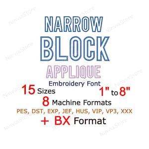 Narrow Block Applique Embroidery Font, Machine Embroidery Design, Applique BX Font, Block Alphabet Font for Embroidery, Embroidery font PES