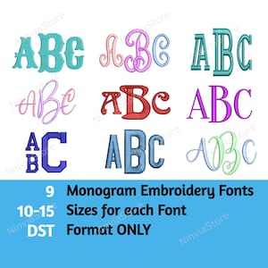 9 DST Monogram Embroidery Fonts Bundle, Block Monogram Alphabet Embroidery Design, Machine Embroidery Font dst, Script Monogram DST Font