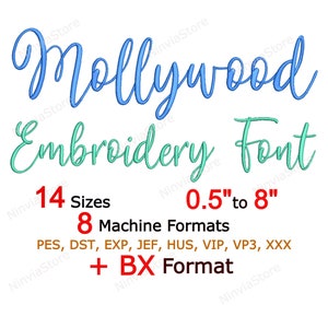 Mollywood Script Embroidery Font, BX Font for Embroidery, Calligraphy Font pe, Alphabet Machine Cursive Font DST, PES Monogram Font, pe Font