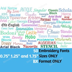 50 BX Embroidery Fonts 0.75&quot;  1.25&quot;  1.75&quot; Sizes, Machine Embroidery Font BX, Alphabet Embroidery Design, BX font for Embroidery Small Font
