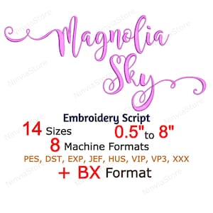 Magnolia Sky Script Embroidery Font, Calligraphy Font pe, PES Monogram Font, BX Font for Embroidery, pe Font, Alphabet Machine Cursive Font